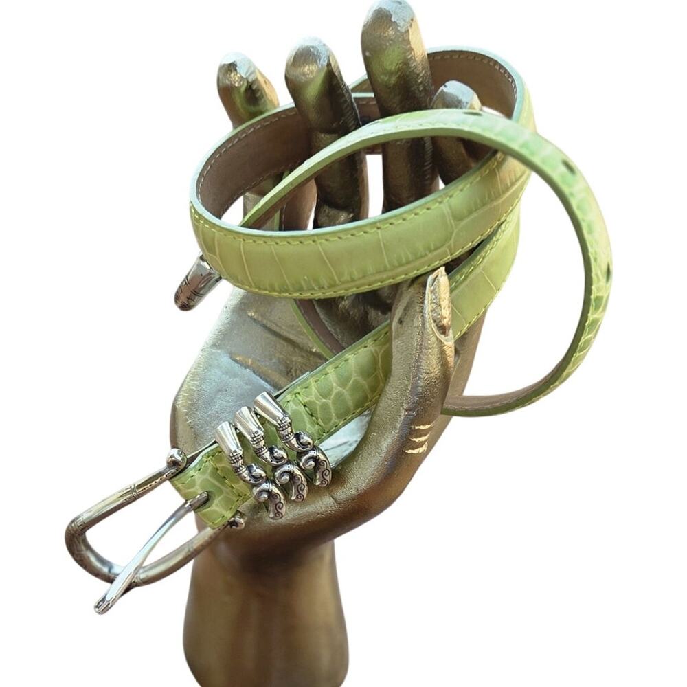 Brighton Lime Green Croc Embossed Leather Belt Silver Hardware Size Small